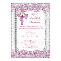 First Holy Communion 1st Cross Girls White Pink invitations