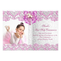 First Holy Communion 1st Girls Lilac Pink Photo invitations