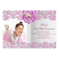 First Holy Communion 1st Girls Lilac Pink Photo 5" X 7" Invitation Card