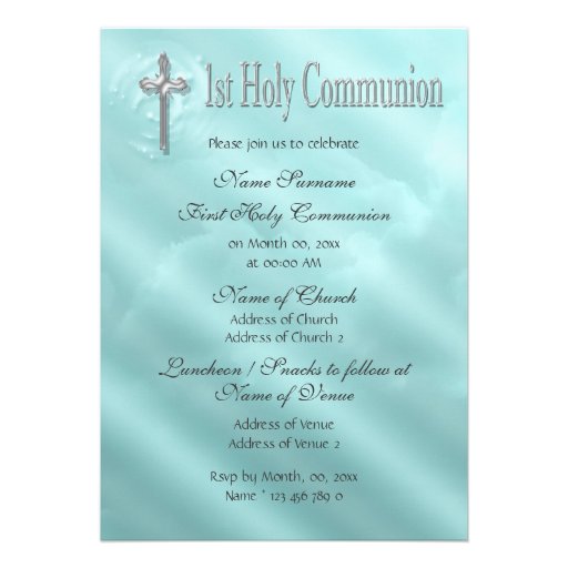 First holy communion blue religious custom announcements