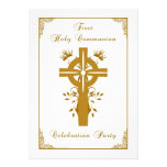 First Holy Communion - Cross Floral Design Personalized Announcements