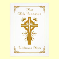 First Holy Communion - Cross Floral Design invitations