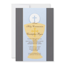 First Holy Communion Invitation Chalice Boy Blue