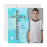 First Holy Communion Invitation Curve Blue Flower
