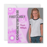First Holy Communion Invitation Curve Pink Flower