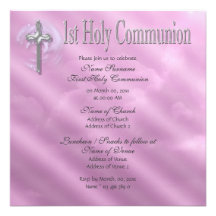 First holy communion pink religious personalized invitations