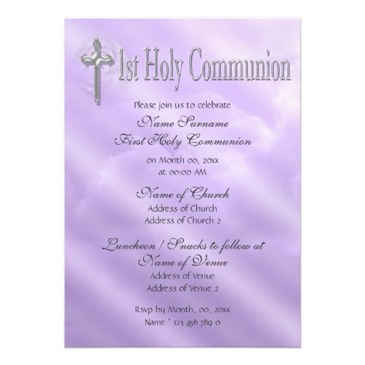 First holy communion purple religious card