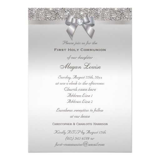First Holy Communion Silver Jewels, Bow & Diamond Announcements