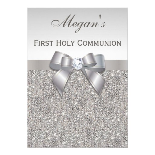First Holy Communion Silver Jewels, Bow & Diamond Announcements
