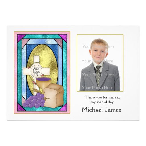 First Holy Communion Symbols Photo Card Announcements