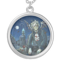 first, flight, city, skyline, building, charlotte, north, carolina, night, moon, bat, bank, gothic, vampire, blood, zerick, fairy, fantasy, red, blue, wine, glass, devil, steampunk, wings, daemon, goth, punk, bloody, horror, circle, delphine, levesque, demers, midnight, victorian, aristocrat, pirate, male, Necklace with custom graphic design