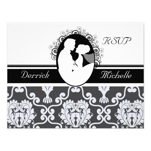 First Kiss Black and White  Wedding RSVP Card Invitation