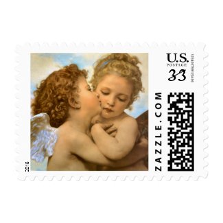 First Kiss by Bouguereau, Vintage Victorian Angels Postage Stamp