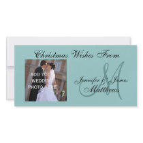 First Married Christmas Monogram Blue Photo Card photo cards