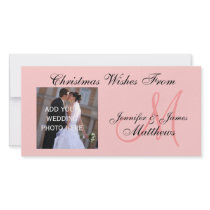 First Married Christmas Monogram Pink Photo Card photo cards
