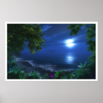 moonrise, tropical, beach, night, stars, vacation calendars, tropics, Poster with custom graphic design