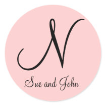 First Names and Last Initial Black on Pink Sticker by monogramgallery First Names and Last Initial Black on Pink Sticker