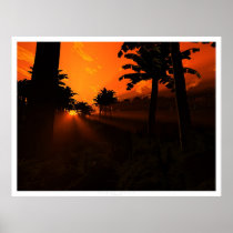 digitalblasphemy, sunrise, sunset, lightbeams, palms, orange, sunrises, sunsets, Poster with custom graphic design