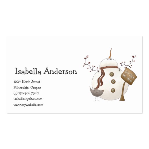 First Snowel · Snowman Business Cards (front side)