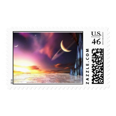 First Sunset Sci Fi Astronomy Digital Art Stamps by tillasmax