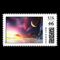 First Sunset Sci Fi Astronomy Digital Art postage