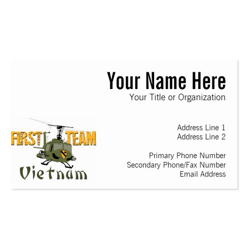 First Team Vietnam Gunship Business Card Template (front side)