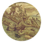 First Wave at Omaha by Ken Riley World War II Round Stickers