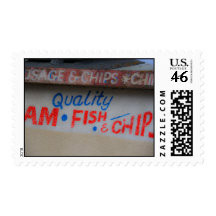Fish and Chips  Shop Sign Postage Stamp