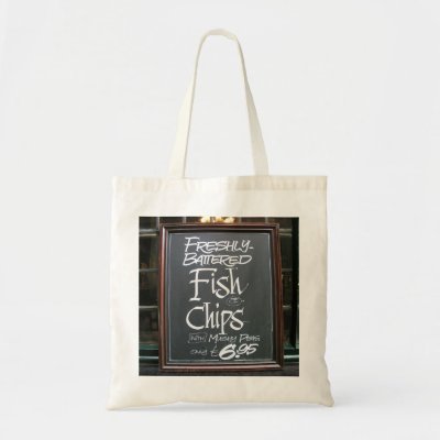 fish and chips sign. Fish and chips sign bag by