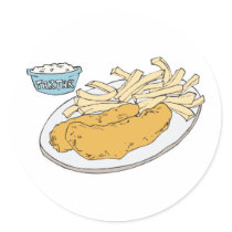 fish and chips round sticker