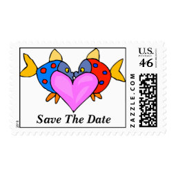 Fish and Heart Save the Date postage stamp