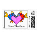 postcard - Two kissing fish with a heart save the date postage