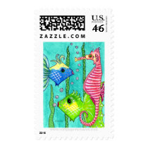 Fish and Sea Horse Postage Stamps by PennyCork Fish and Sea Horse Postage Stamps