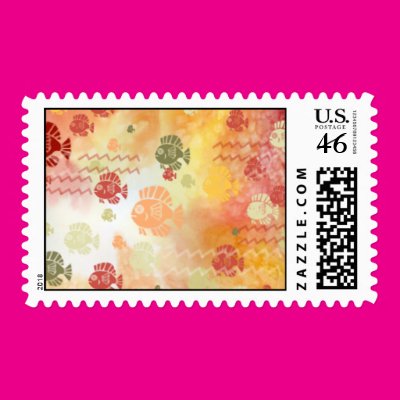 Fish and Waves in Red Postage Zazzle_stamp