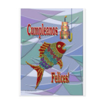 Fish Birthday Spanish/Mexican/Latino postcards by FlyingHorseDesign Fish Birthday Spanish/Mexican/Latino postcards