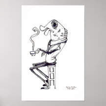 Fish drinking tea print
