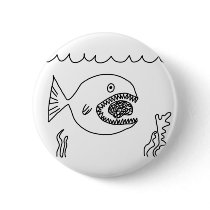 Fish Eats Brain Pinback Buttons