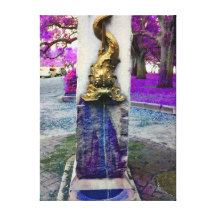 Fish Fountain with Purple Effect Stretched Canvas Prints