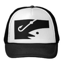 Fish Head and Hook - Black and White Mesh Hat