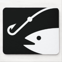 Fish Head and Hook - Black and White Mousepad
