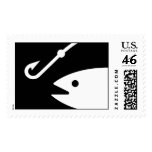 Fish Head and Hook - Black and White Stamp