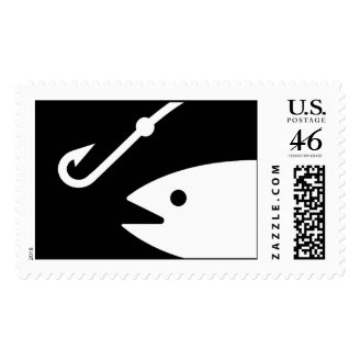 Fish Head and Hook - Black and White Stamp