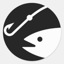 Fish Head and Hook - Black and White Sticker