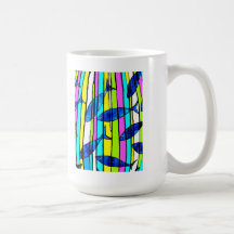 Fish in a Colourful Striped Tank Coffee Mugs
