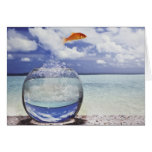 Fish jumping from fish tank greeting card