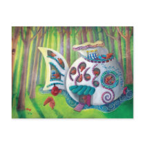artsprojekt, magic house, magic mansion, mansion, house, fish, monsters, creatures, cute monsters, cute creatures, fish house, gaudi, gaudi casa, deep forest, illustration, childrens illustration, for kids, magic, luxury, Postcard with custom graphic design