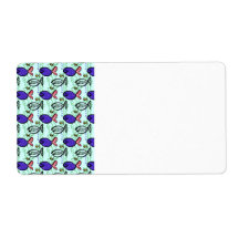 Fish Pattern. Blue Fish Ghost Fish. Shipping Label