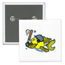 Fish Playing Baseball - Cute Funny Cartoon Button