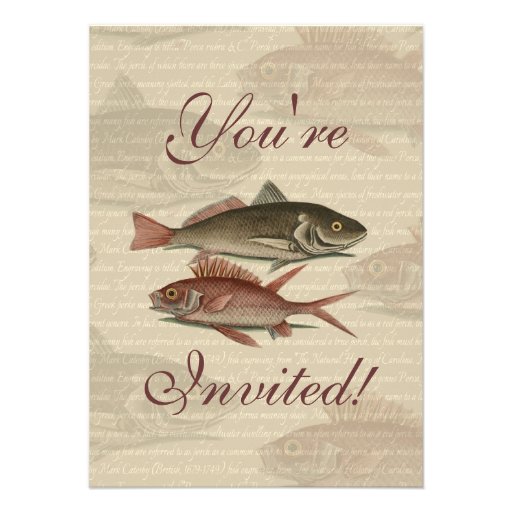 fish red perch Vintage fisherman gift Personalized Invites