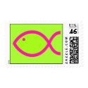 Fish Symbol - Lime Green - Pink Fish postage by ChristianFish Fish Symbol - Lime Green - Pink Fish postage